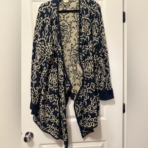 Navy and Cream Patterned Shawl Cardigan sweater